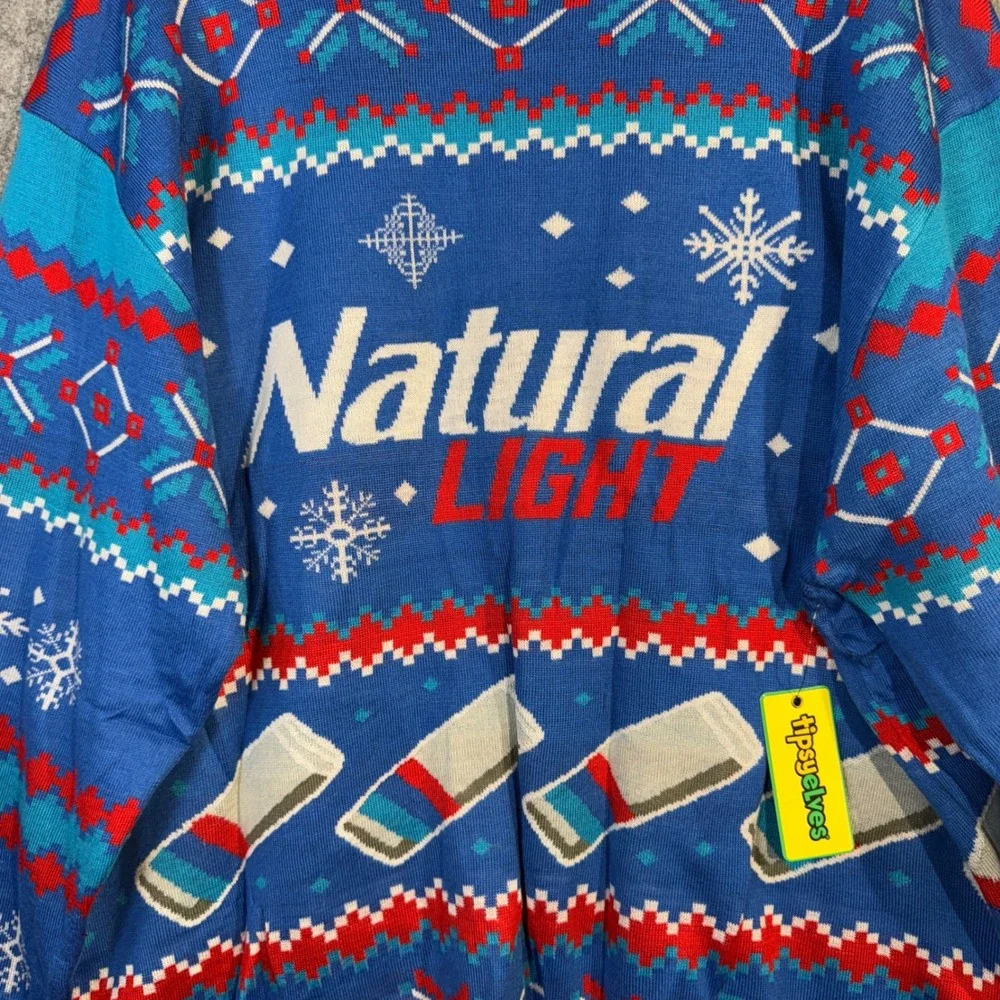 Tipsy Elves‎ Natural Light Ugly Christmas Sweater Mens 4XL Blue Beer NIP